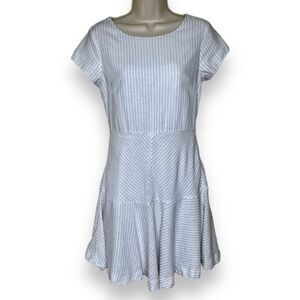 Banana Republic Linen Pinstripe Flutter Sleeve Flounce Hem Dress Women Size 4